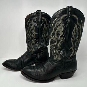 Tony Lama CT871 Smooth Ostrich Leather Western Boots Mens 10.5D USA Black Cowboy